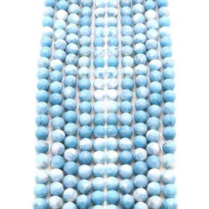 Natural Stone Round Beads Sky Blue Larimar Style Water Ripple Pattern Loose Beads For DIY Necklace Bracelet Jewelry Making Accessories
