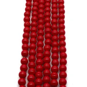 Natural Stone Red Round Loose Beads Polished Glass Beads For DIY Necklace Bracelet Jewelry Making Components Accessories Gift