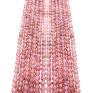 Natural Strawberry Quartz Loose Beads Round Polished Natural Stone Beads For DIY Jewelry Making Necklace Bracelet Pink Crystal Beads