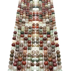 Natural Red Green Rutilated Quartz Round Loose Beads Polished Stone For DIY Jewelry Making Necklace Bracelet Handcraft