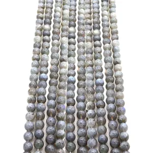 Natural Labradorite Round Loose Beads Polished Straight Hole Grey Flash Stone For DIY Jewelry Making Accessory Component