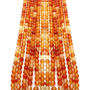 Natural Red Agate Stone Round Loose Beads Polished Smooth Gemstone Strand For DIY Jewelry Making Necklaces Bracelets Accessories Women Men