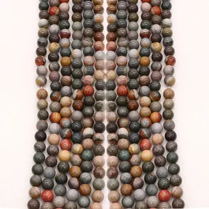 Natural Stone Picture Jasper Round Loose Beads Polished Direct Hole Earth Tone Beads For DIY Necklace Bracelet Jewelry Making Accessories