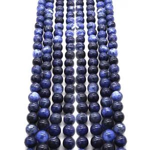 Cuentas de Piedra Natural de Sodalita Azul Redondas Pulidas Cuentas Sueltas Para la Creación de Joyas de Bricolaje Collares Pulseras