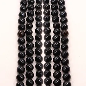 Natural Black Dragon Vein Agate Loose Beads Round Natural Stone Beads For DIY Necklace Bracelet Jewelry Making Accessories
