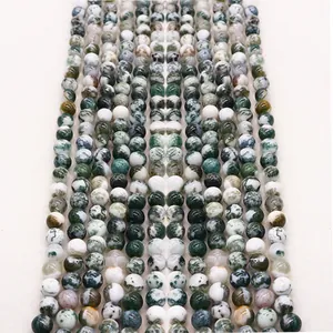 Natural Moss Agate Round Beads Tree Pattern Green White Stone Loose Beads For DIY Necklace Bracelet Jewelry Making Accessories
