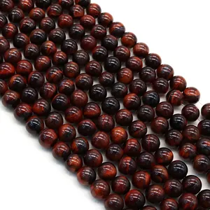 Polished red tiger eye round beads strings with natural silk luster and cat-eye effect