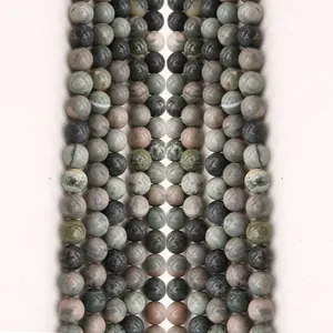 Perle Sfuse Tonde Lucidate in Pietra Naturale con Venatura del Legno Verde per Creazione di Gioielli Fai da Te Collana Bracciale