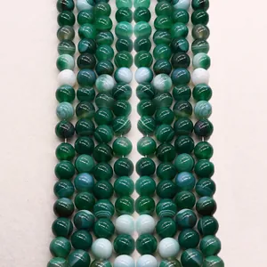 Perline Sciolte Rotonde in Agata Verde Naturale a Righe Per Fai Da Te Creazione Di Gioielli Collane Braccialetti Lucidi