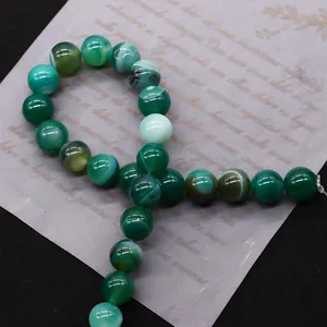Perle tonde in agata verde a strisce lucide per creazione gioielli fai da te in curva