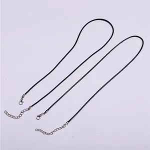 Schwarzes 1,5mm gewachstes Kordelhalsketten-Set mit Karabinerverschluss und Verlängerung