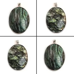Oval Natural Stone Pendant Brazilian Turquoise Charm With Copper Plated Edge For DIY Necklace Jewelry Making Pendant Only (Without Chain)
