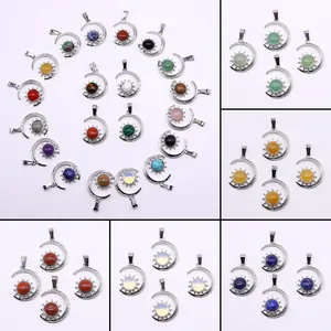 Natural Stone Sun Moon Pendants For Jewelry Making Electroplated Copper Celestial Charms DIY Necklace Accessory Pendant Only Without Chain