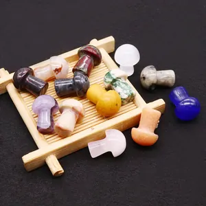 Polished natural crystal mushroom stones in diverse gemstones for DIY home decor
