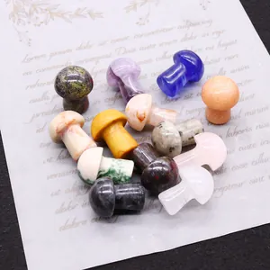 Polished natural crystal mushroom stones in various colors for home and garden decor