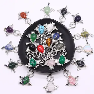 Assorted gemstone drop pendants with silver bat wing design for DIY necklaces