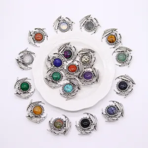Silver dragon wrap pendants with colorful natural stone cabochons for DIY necklaces