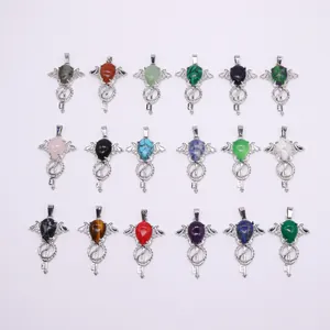 Variety of 18 gemstone pendants in wing-key designs with polished metallic finish