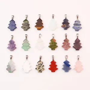 Christmas tree shaped natural stone pendants in 18 assorted crystals and colors