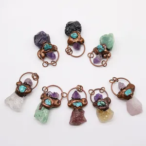 Collection de pendentifs en pierre naturelle avec fil de cuivre et turquoise
