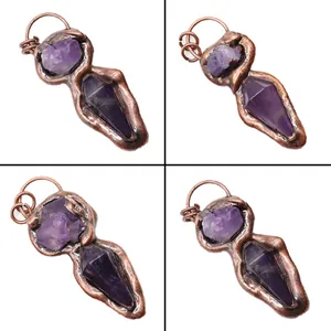 Ciondolo Prisma in Ametista Naturale Vintage Avvolto in Filo di Rame Fatto a Mano Cristallo Curativo Bohémien Fai da Te Gioielli Donna