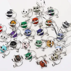 Colgantes de gato con piedras naturales y marcos de plata para collares DIY variados