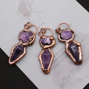Tre ciondoli in ametista con placcatura in rame vintage per la creazione di collane DIY