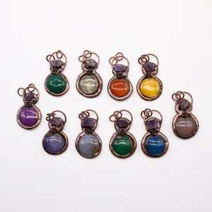 Gourd-shaped natural stone pendants with dragon vein agate and rose crystal details