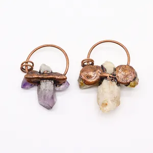 Handcrafted vintage amethyst and citrine crystal pendants wrapped in copper wire