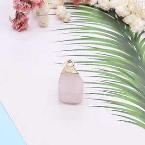 Pendentif en cristal de quartz rose naturel avec bélière dorée pour colliers DIY