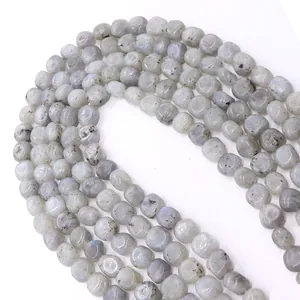 Natural gray labradorite beads with blue flash luster for DIY jewelry making and crafts