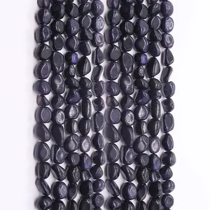 Perles en Vrac en Grès Bleu Naturel Irrégulier Poli Bleu Étoilé Perles de Pierre Pour Fabrication Bijoux DIY Collier