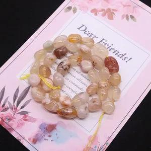 Natural cherry blossom agate irregular beads for DIY jewelry making on floral card