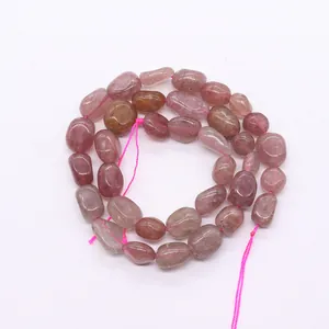 Perles irrégulières en quartz fraise naturel pour la création de colliers DIY