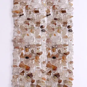 Natural Golden Rutilated Quartz Irregular Chip Beads Polished Natural Stone Strand For Jewelry Making DIY Accessories