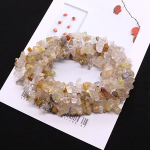 Perles en quartz rutilé doré naturel de forme irrégulière sur carte pour bijoux DIY