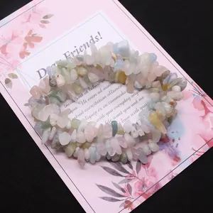 Natural morganite irregular stone bead bracelet with colorful pastel quartz crystal