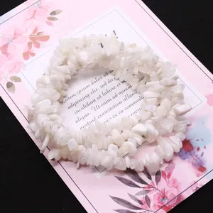 Irregular white moonstone chips beads for DIY necklace jewelry on cherry blossom card