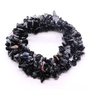 Irregular snowflake obsidian stone beads bracelet with polished natural mineral fragments