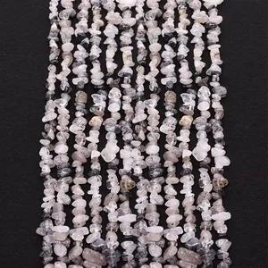 Natural Black Rutilated Quartz Irregular Chips Loose Beads For Jewelry Making DIY Handmade Polished Gemstone Strand