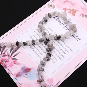 Irregular natural black rutilated quartz gemstone beads for handmade DIY jewelry