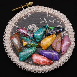 Triangle natural stone pendants set with marble texture and pre-drilled holes for DIY jewelry