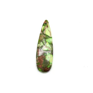 Polished natural teardrop stone pendant with green and brown marble texture for DIY jewelry