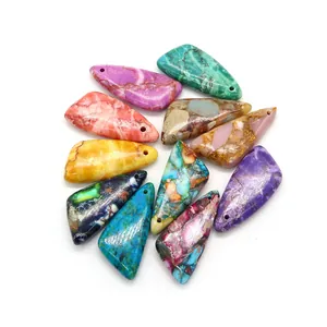 Colorful triangular synthetic stone pendants with marble texture and pre-drilled holes for DIY