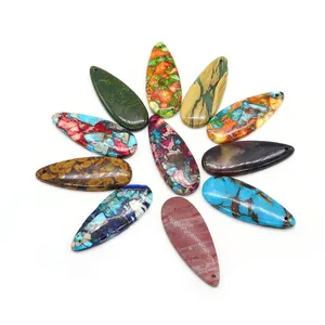 Lot de 11 pendentifs gouttes en pierre d'empereur colorée avec trous pour bijoux DIY