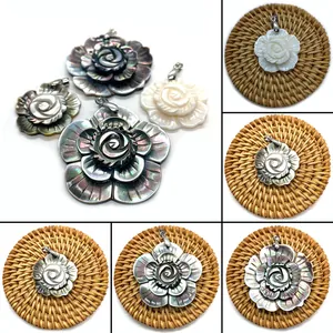 Pendentif Fleur en Coquille Naturelle Sculptée Pour Fabrication de Bijoux DIY Nacre Rose Pendentif Uniquement