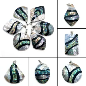 Pendaglio in Splicing di Conchiglia di Abulone Naturale e Madreperla Charm Geometrico in Conchiglia Per Creazione di Gioielli DIY Matrimonio Festa Donna Accessorio Solo Pendaglio Senza Catena