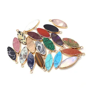 Colgantes marquise de piedra natural con bordes dorados para crear joyas DIY