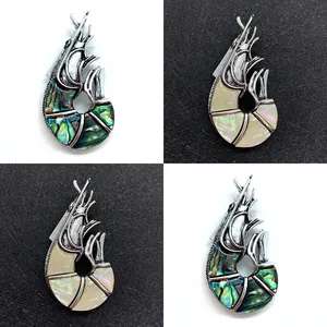 Garnaalvorm Natuurlijke Schelp Broche Hanger Voor Vrouwen Vintage Legering Abalone Witte Schelp DIY Sieraden Accessoire