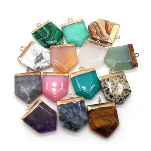 Set of 13 natural stone sword-shaped pendants with gold-plated edges for DIY jewelry making